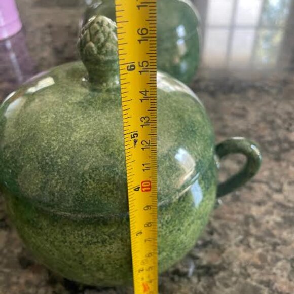 Cancello Green Lidded Bowls - Deruta Italy Dinnerware, Set of 4 - Picture 5 of 12